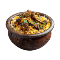 ai gerado delicioso dum handi Biryani dentro tigela isolado em transparente fundo png