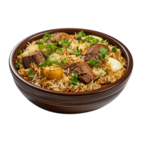 ai generado delicioso tonto handi Biryani en cuenco aislado en transparente antecedentes png