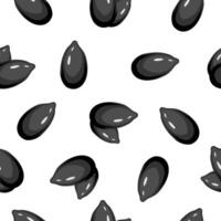 Realistic cartoon seamless pattern with black sesame seeds. Colorful vector package illustration. Simple print isolated on white background.