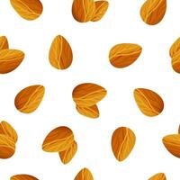 Realistic cartoon seamless pattern with roasted almond seeds. Colorful vector package illustration. Simple print isolated on white background.