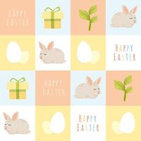 Easter holiday celebration design. Doodle seamless pattern with cute bunny and eggs. Simple hand drawn square tile design. Easter kitchen tablecloth fabric print template. vector