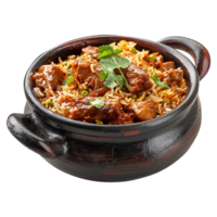 AI generated Delicious dum handi biryani in bowl isolated on transparent background png