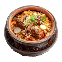 ai gerado delicioso dum handi Biryani dentro tigela isolado em transparente fundo png