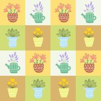 Doodle seamless pattern with houseplant flowers. Simple hand drawn square tile design. Gardening fabric print template. vector