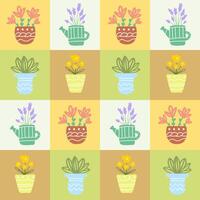 Doodle seamless pattern with houseplant flowers. Simple hand drawn square tile design. Gardening fabric print template. vector