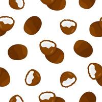 Realistic cartoon seamless pattern with coconut. Colorful vector nut package illustration. Simple print isolated on white background.