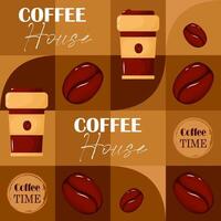 Coffee seamless pattern. Kitchen tablecloth fabric print template. Vector illustration with coffee bean and cup.