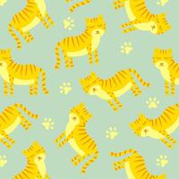 Animal cartoon seamless pattern with tiger. Colorful vector wild cat illustration. Simple animal safari print isolated on white background.