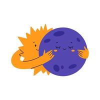 Cute sun character hug moon vector