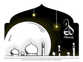 negro blanco islámico antecedentes con mezquita y estado animico en negro para eid Mubarak modelo diseño. islámico antecedentes en línea Arte de mezquita y Luna diseño vector