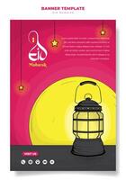 Portrait islamic background with lantern and moon in pink design for ramadan or eid mubarak. Islamic background with lantern and moon in line art design. vector