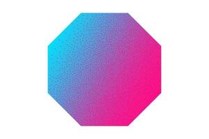 Neon geometric sticker with textured stipple effect isolated on white background. Gradient octagon shape in bright colors in Y2K style, 90s, design template, mockup. Pink and blue vibrant colors. vector