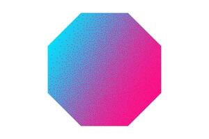 Neon geometric sticker with textured stipple effect isolated on white background. Gradient octagon shape in bright colors in Y2K style, 90s, design template, mockup. Pink and blue vibrant colors. vector