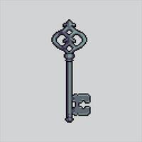 píxel Arte ilustración antiguo llave. pixelado llave. antiguo llave cofre pixelado para el píxel Arte juego y icono para sitio web y vídeo juego. antiguo colegio retro vector