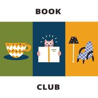 Book club poster with cute design elements vector