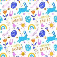 Seamless pattern with cartoon Easter elements vector