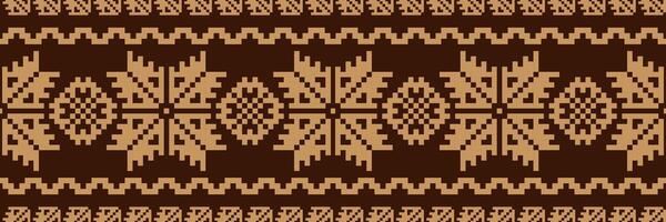 Ethnic geometric embroidery floral border pattern. Embroidery folk geometric floral shape seamless pattern. Ethnic cross stitch pattern use for textile border, table runner, tablecloth, etc. vector