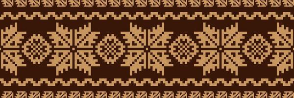 Ethnic geometric embroidery floral border pattern. Embroidery folk geometric floral shape seamless pattern. Ethnic cross stitch pattern use for textile border, table runner, tablecloth, etc. vector