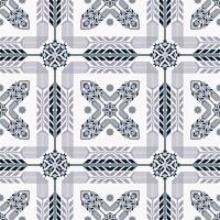 Embroidery floral geometric square pattern. Embroidery folk geometric floral square tile seamless pattern. Ethnic geometric cross stitch pattern use for textile, home decoration elements, etc. vector