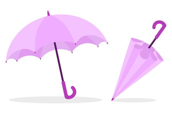 Set of isolated open and folded purple umbrella
