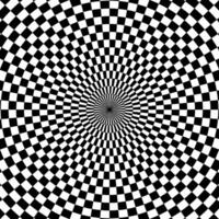 Psychedelic checkered circle background. Round background with checkerboard pattern. Chequer psychedelic mosaic. Chess optical texture. Vector illustration on white background