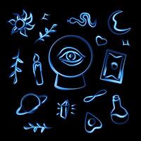 Vector isolated illustration of witch set. Mysticism and esotericism. Prediction of the future.