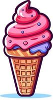 Pink ice cream in the waffle cone, flat vector style