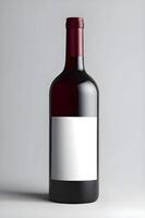 ai generado un vino botella con blanco etiqueta en un blanco antecedentes foto