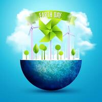 conceptual design for earth day or environment day, graphic of globe with turbine and windmill vector