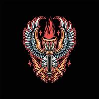 flying torch tattoo vector design