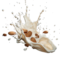 AI generated Milk splash with almonds isolated on transparent background png