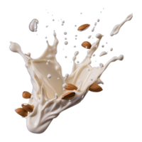 ai généré Lait éclaboussure avec amandes isolé sur transparent Contexte png