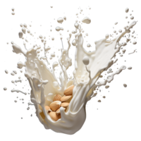 AI generated Milk splash with almonds isolated on transparent background png