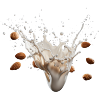 ai généré Lait éclaboussure avec amandes isolé sur transparent Contexte png