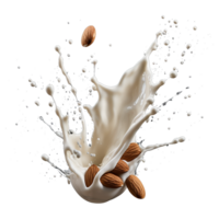 ai généré Lait éclaboussure avec amandes isolé sur transparent Contexte png