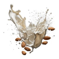 ai généré Lait éclaboussure avec amandes isolé sur transparent Contexte png