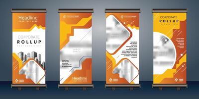 roll up banners template with business presentation design template vector