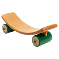 ai generado de madera equilibrar tablero con rodillo verde aislado en transparente antecedentes png