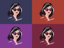 Fashion illustration of a portrait of a stylish girl wearing sunglasses. vector