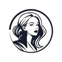 Minimalistic flat logo with fashion portrait of a girl. vector