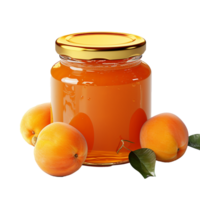 AI generated Fresh tasty apricot jam jar with a gold lid png isolated on transparent background