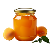 AI generated Fresh tasty apricot jam jar with a gold lid png isolated on transparent background