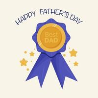 Happy Father's Day poster with a medal with the best dad printed on it vector