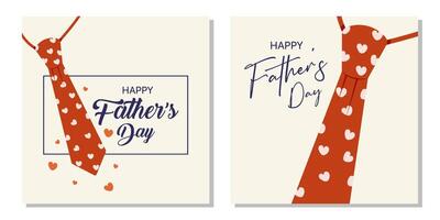 Happy Father's Day card set with red tie and hearts. vector