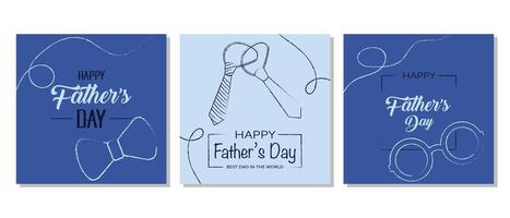 Happy Father's Day poster set on a blue background In a minimalistic style with outline thematic icons. The set is great for cards, brochures, flyers, and advertising poster templates. It is a vector