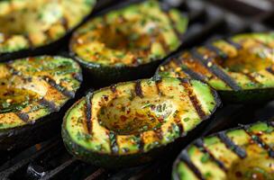 AI generated Grilled avocado halves photo