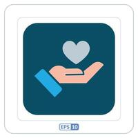 Hand holding heart icon. Handmade, help, save life, core values symbol vector