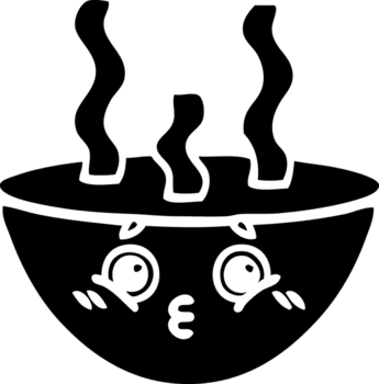 Linie Zeichnung Karikatur von ein Schüssel von heiß Suppe solide schwarz Symbol png