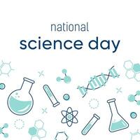 Background illustration for national science day with image of flask, test tube, chemical elements vector