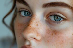 AI generated Intense gaze of freckled girl photo